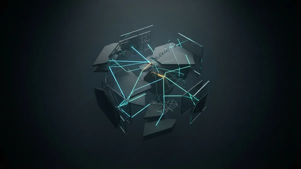 Dark abstract trade network with separated planes and limited cyan routes between markets