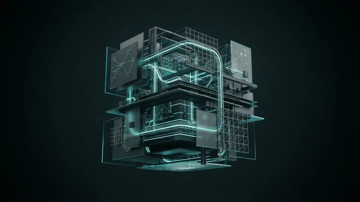 Abstract modular structure representing economic forces that move the euro exchange rate